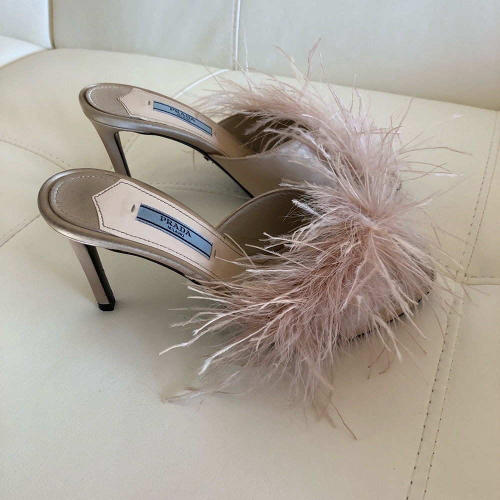PRADA | Silk Satin + Feather Mules